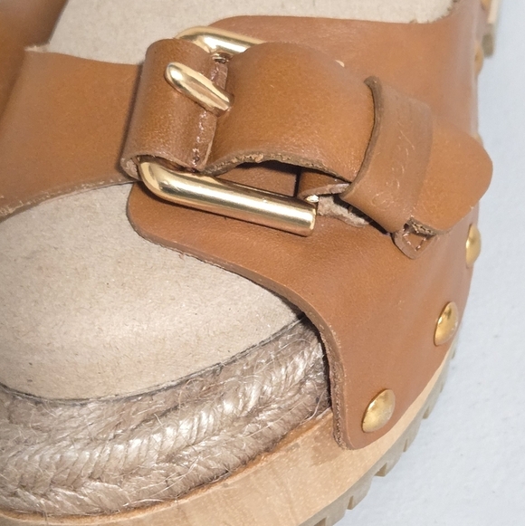 See by Chloe Joline Buckle Espadrille Brown Leather Studded Clog Sandals Size 38 - Picture 4 of 16